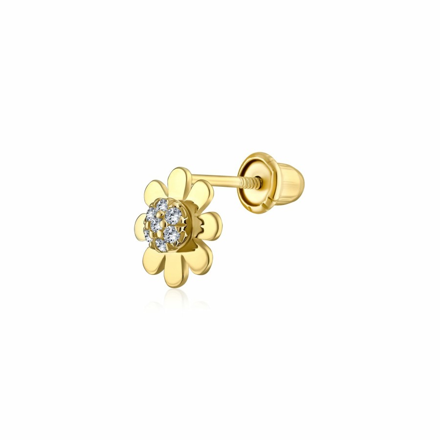 Shop Women Bling Jewelry Ear Piercing | Tiny Cz Daisy Flower Cartilage Ear Lob Stud Earring 14K Yellow Gold