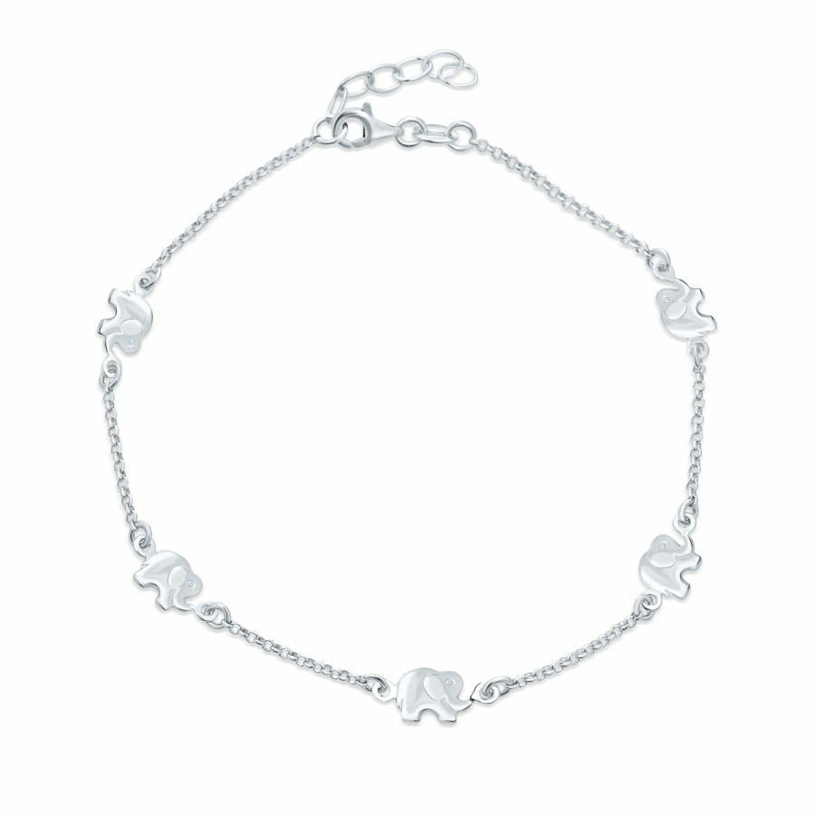 Shop Women Bling Jewelry Delicate Bracelets | Elephant Anklet Multi Charm Link Ankle Bracelet Sterling 9-10"