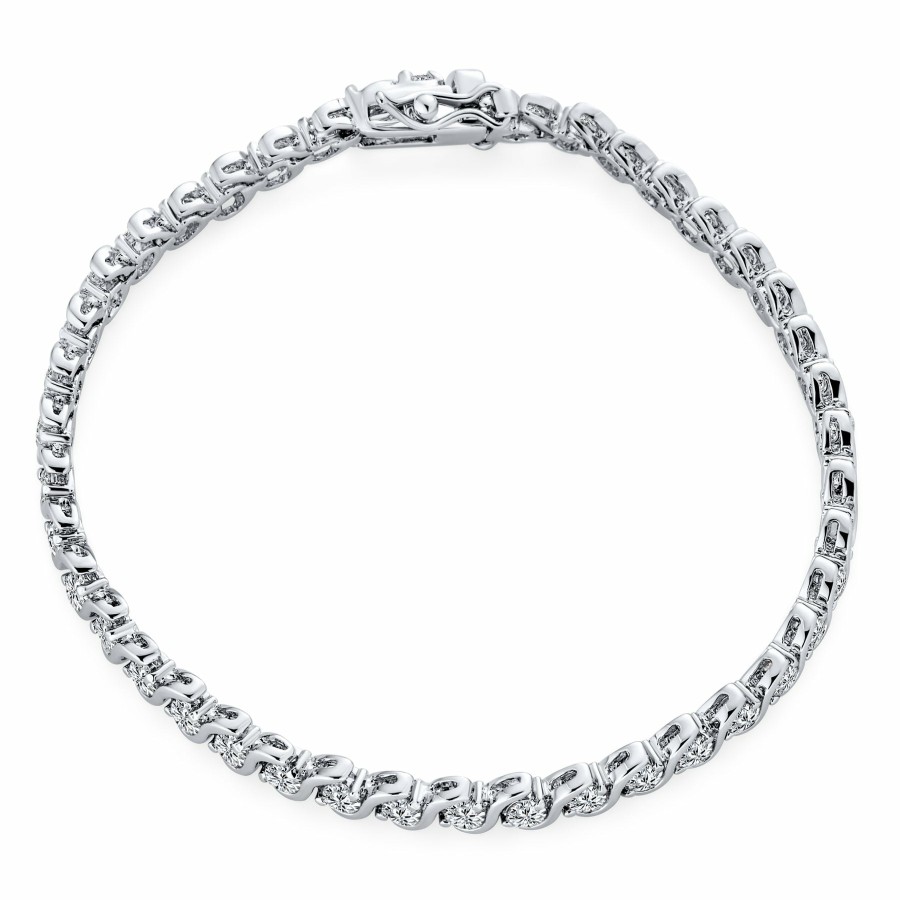 Shop Women Bling Jewelry Tennis Bracelets | 4 Mm Bridal Wave S Link Cz Solitaire Tennis Bracelet Silver 7,7.5"