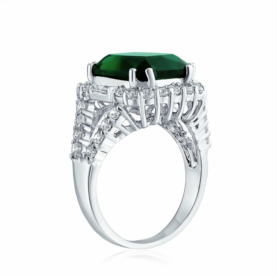 Shop Women Bling Jewelry Statement Cocktail Rings | Solitaire Cz Imitation Emerald Green Statement Ring Silver Plated