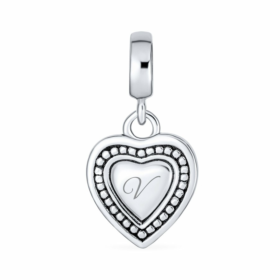 Shop Women Bling Jewelry Abc Initial | Vintage Dangle Script Initial Heart Charm Bead .925Sterling Silver