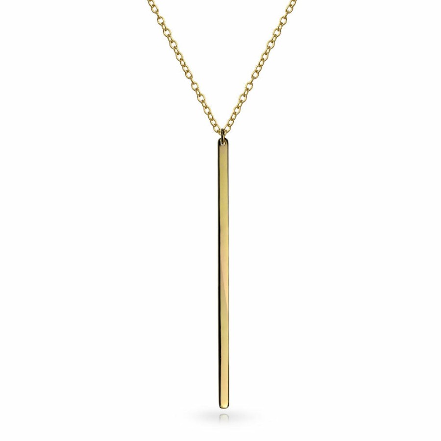 Shop Women Bling Jewelry Pendant Necklaces | Minimal Linear Vertical Flat Bar Pendant Necklace Gold Plated Sterling