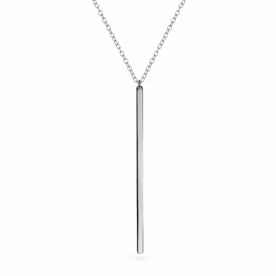 Shop Women Bling Jewelry Pendant Necklaces | Minimal Linear Vertical Flat Bar Pendant Necklace Gold Plated Sterling