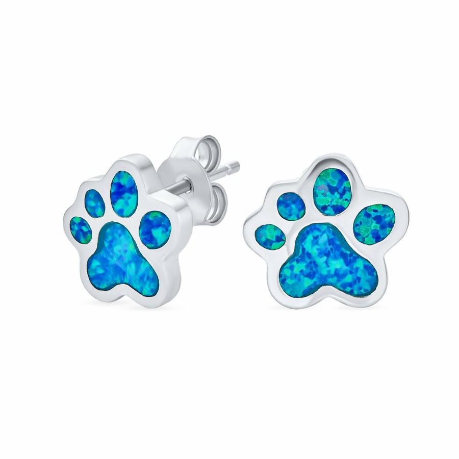 Shop Women Bling Jewelry | Bff Lover Pet Dog Cat Paw Print Opal Stud Earrings Sterling Silver