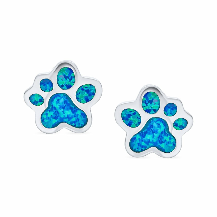 Shop Women Bling Jewelry | Bff Lover Pet Dog Cat Paw Print Opal Stud Earrings Sterling Silver