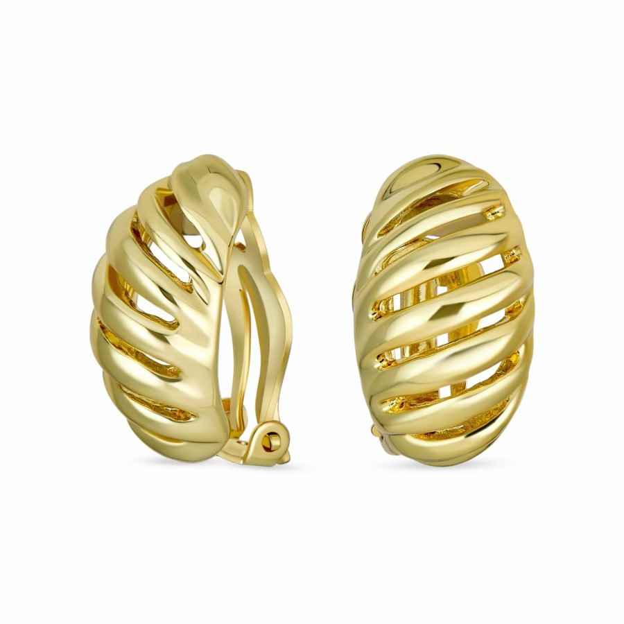 Shop Women Bling Jewelry Clip On Earrings | Classic Geometric Stripe Shrimp Dome Clip-On Earrings 2 Tone Gold Silver