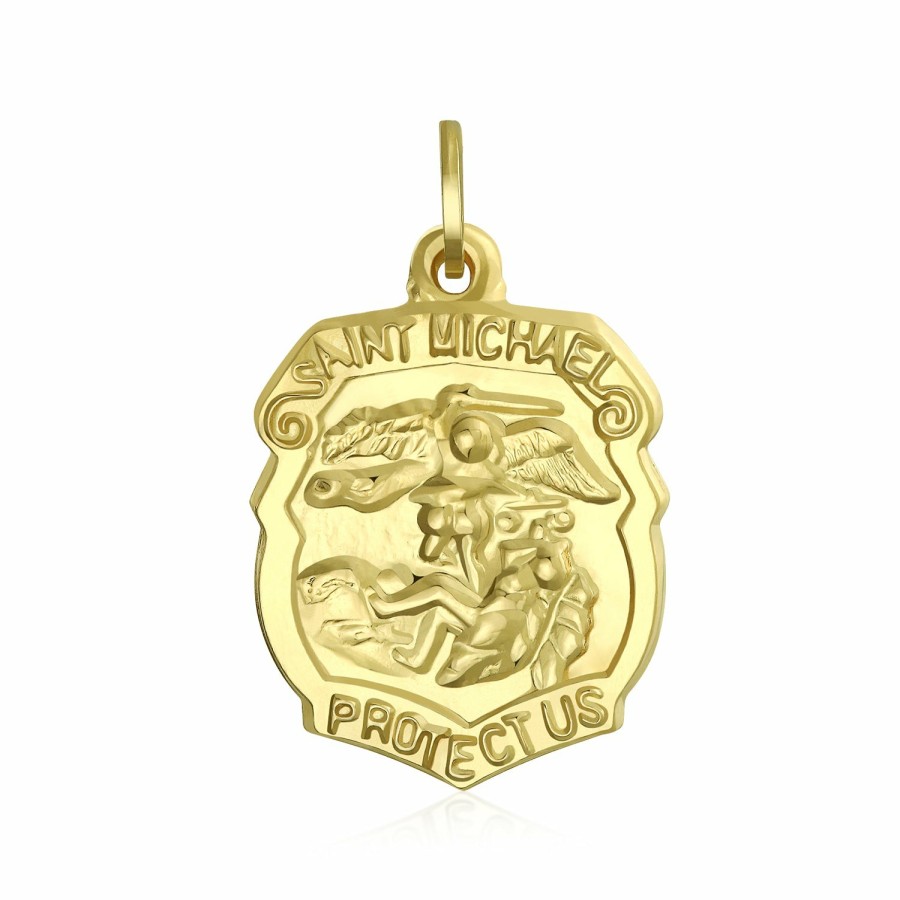 Shop Men Bling Jewelry Mens Pendants & Dog Tags | Religious Metal Christ Head Saint Michael Christopher Pendant 14K Gold