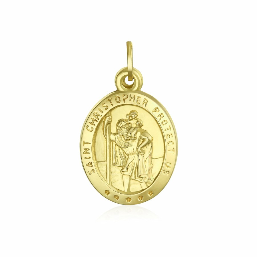 Shop Men Bling Jewelry Mens Pendants & Dog Tags | Religious Metal Christ Head Saint Michael Christopher Pendant 14K Gold