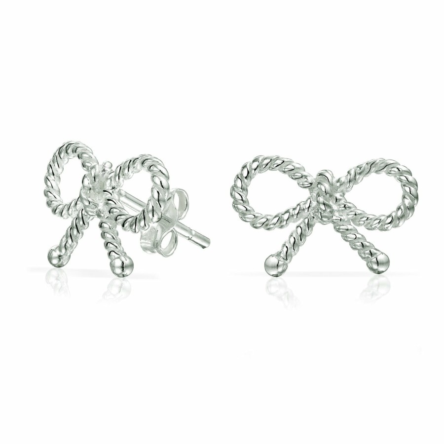 Shop Women Bling Jewelry | Twist Rope Cable Bow Stud Earrings Gold Plated Sterling Silver