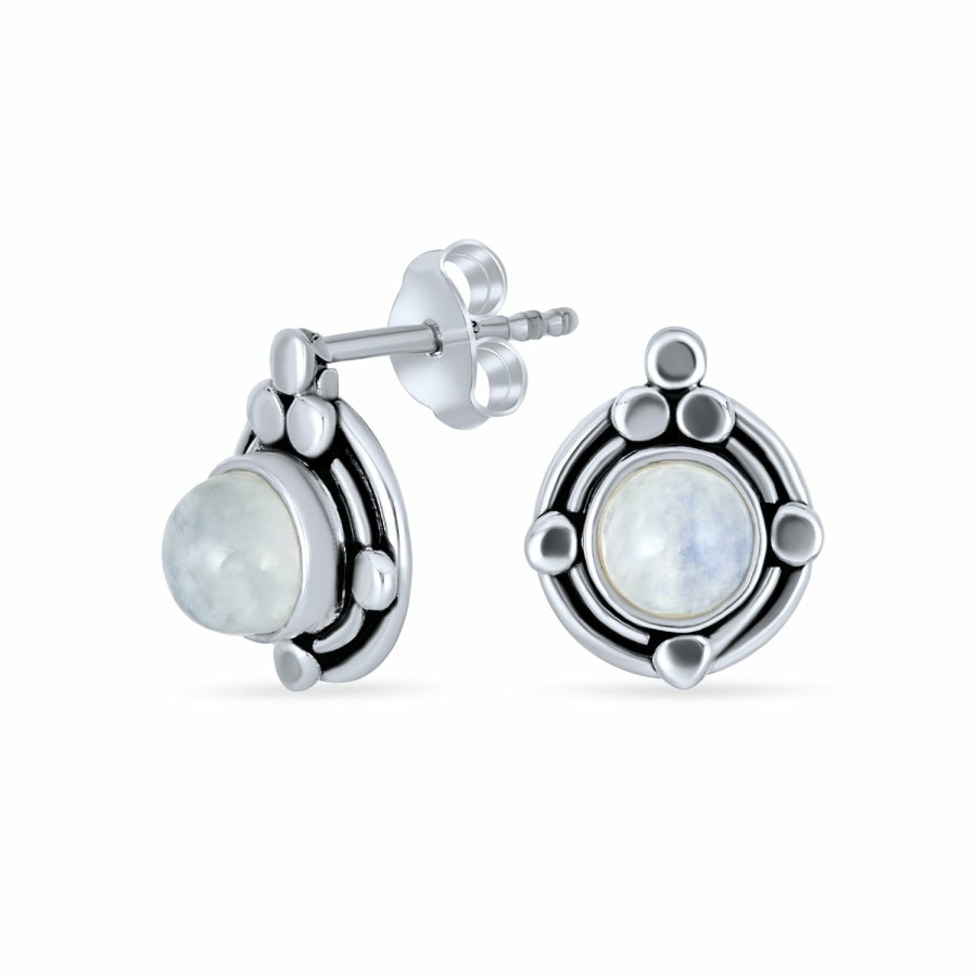 Shop Women Bling Jewelry Stud Earrings | Bezel Gemstone Ornate Round Stud Earrings Sterling Silver