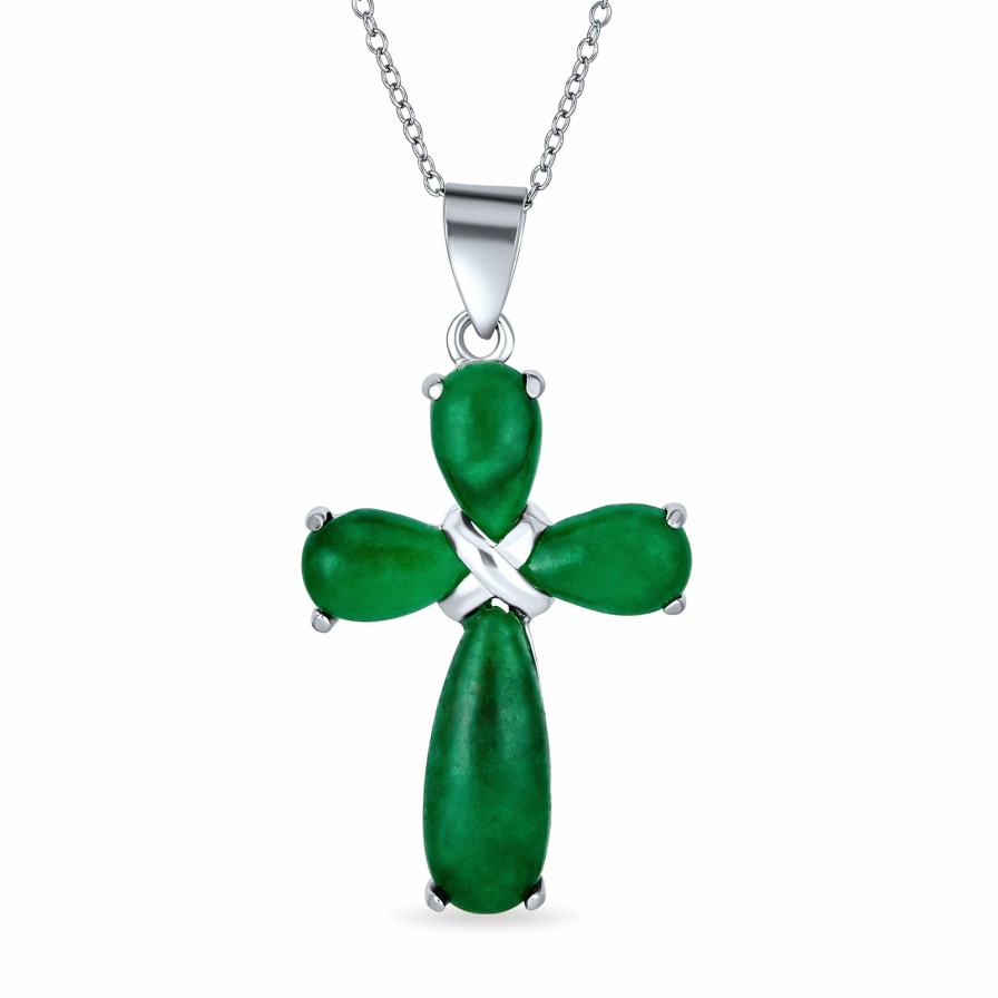 Shop Women Bling Jewelry Pendant Necklaces | Gemstone Onyx Jade Cross Pendant .925Sterling Silver Necklace