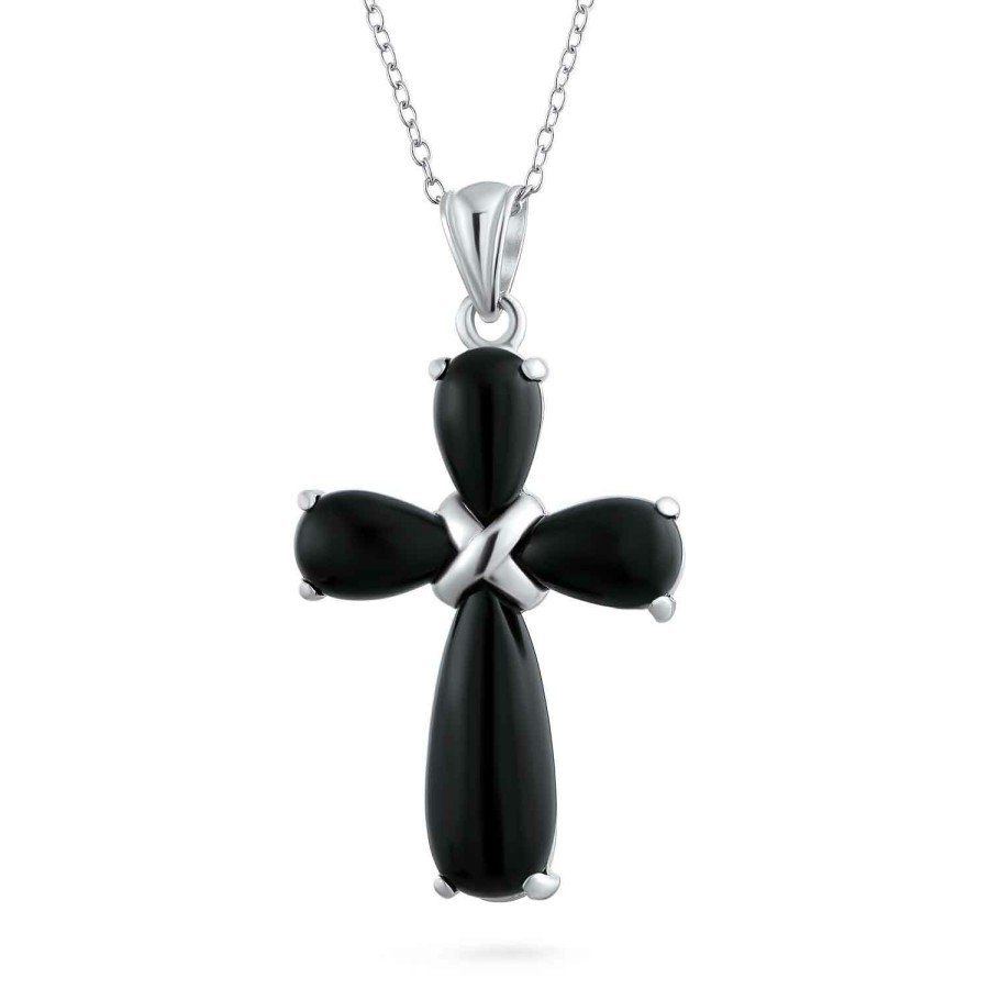 Shop Women Bling Jewelry Pendant Necklaces | Gemstone Onyx Jade Cross Pendant .925Sterling Silver Necklace