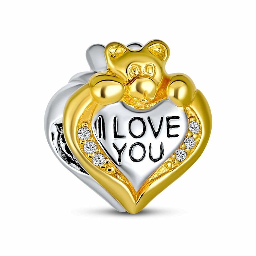 Shop Women Bling Jewelry Unique Charms | Heart & Stuffed Elephant Teddy Bear Hug Charm Bead 925 Sterling