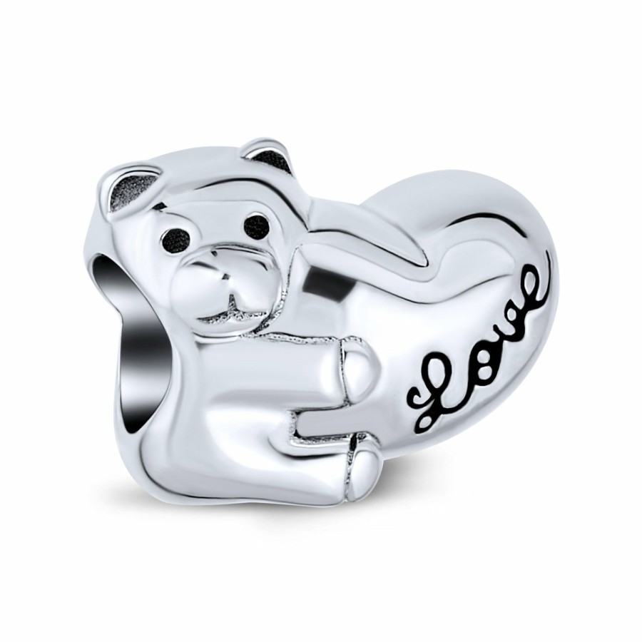 Shop Women Bling Jewelry Unique Charms | Heart & Stuffed Elephant Teddy Bear Hug Charm Bead 925 Sterling