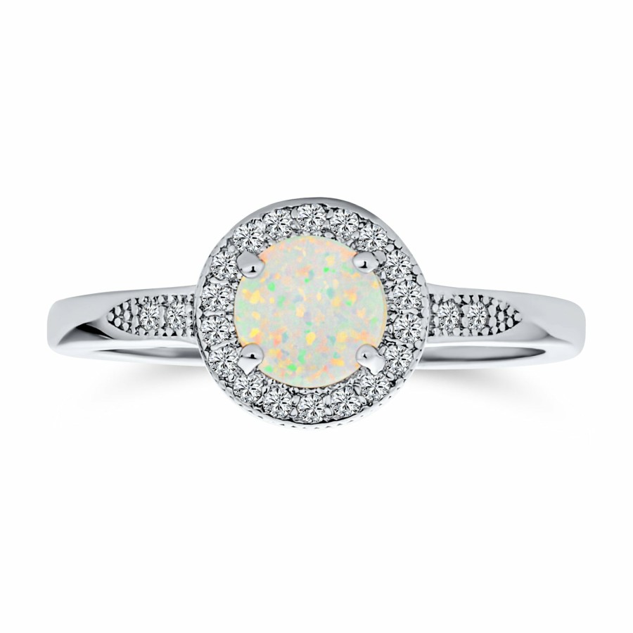 Shop Women Bling Jewelry Engagement Rings | Halo 1Ct Circle Solitaire White Opal Engagement Ring Sterling Silver