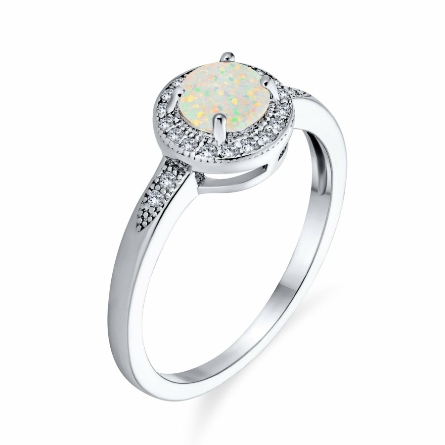 Shop Women Bling Jewelry Engagement Rings | Halo 1Ct Circle Solitaire White Opal Engagement Ring Sterling Silver