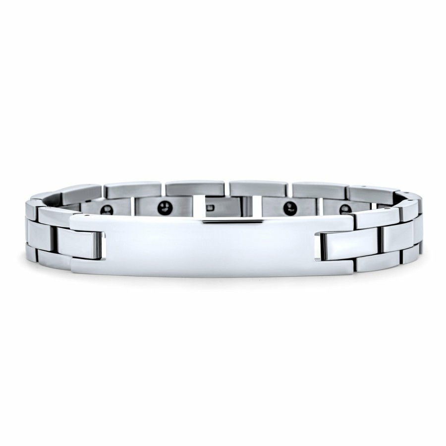 Shop Men Bling Jewelry Mens Engravable Bracelets | Personalize Mens Stainless Steel Watchband Identification Id Bracelet 8,8.5 Inch