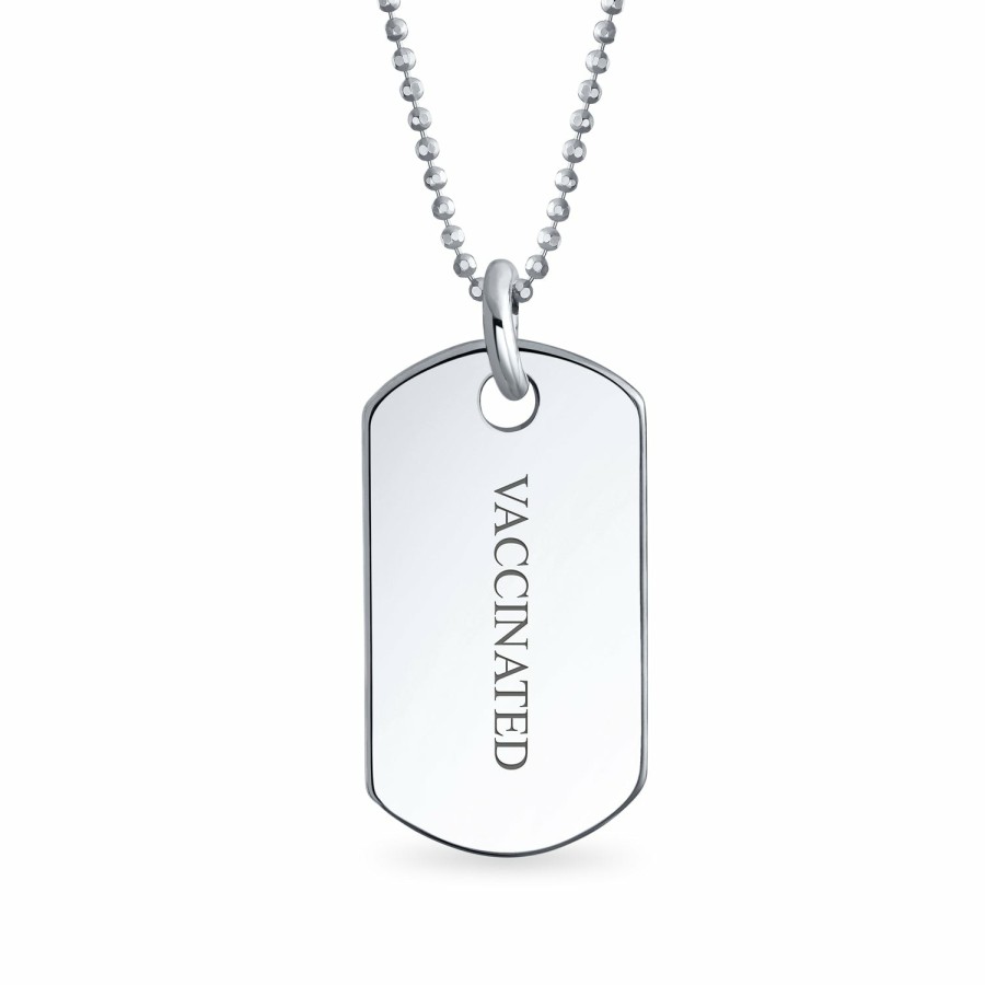 Shop Men Bling Jewelry Boys Jewelry | Vaxxed Checkbox Dog Tag Pendant .925 Sterling Silver Shot Bead Chain