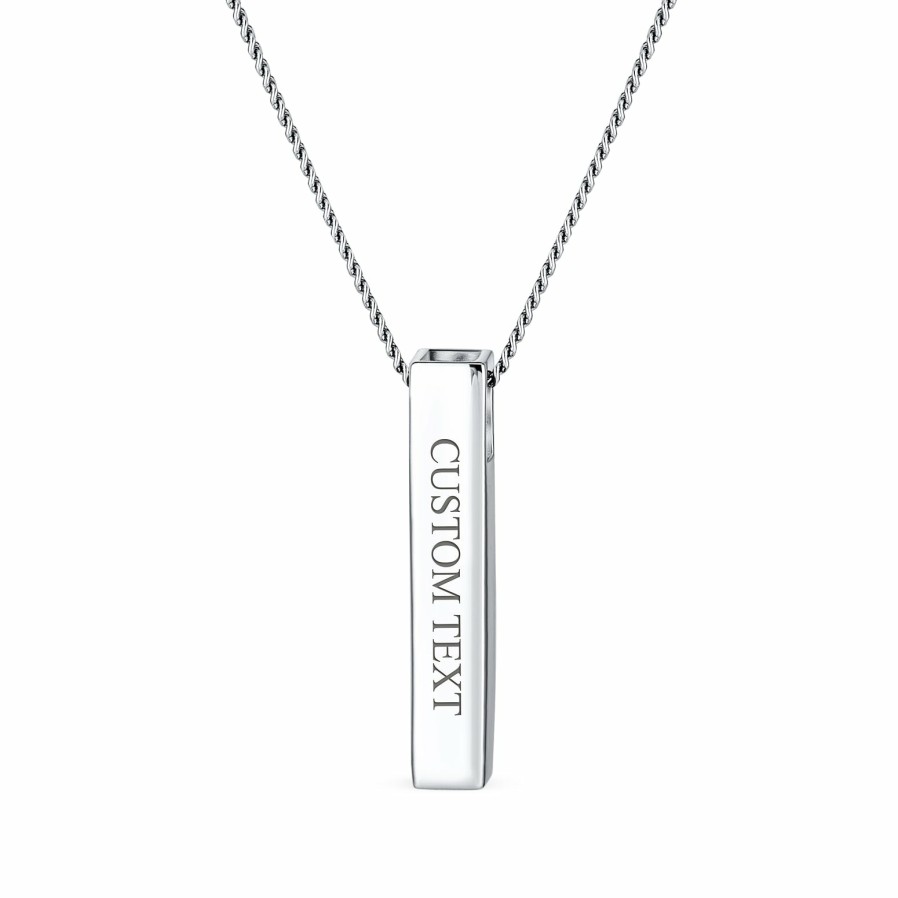 Shop Women Bling Jewelry Abc Initial | Personalize Solid Vertical Bar Pendant Necklace .925Sterling Silver