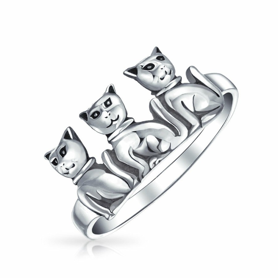 Shop Women Bling Jewelry Engravable Rings | Bff Three Best Friends Family Kitten Cat Ring Band .925 Sterling Silver