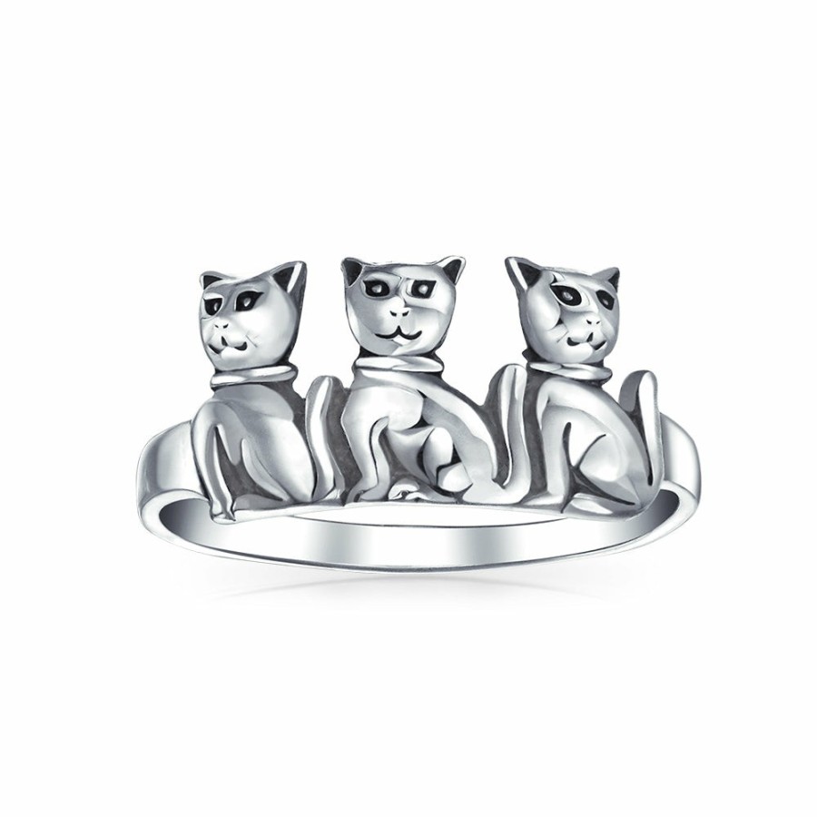 Shop Women Bling Jewelry Engravable Rings | Bff Three Best Friends Family Kitten Cat Ring Band .925 Sterling Silver