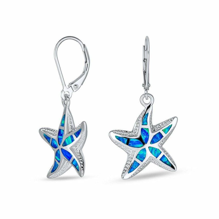 Shop Women Bling Jewelry Dangle Drop Earrings | Created Opal Starfish Drop Lever Back Earrings .925 Silver