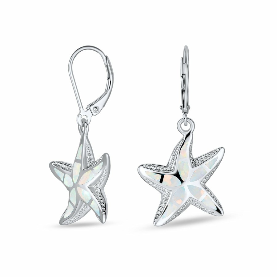 Shop Women Bling Jewelry Dangle Drop Earrings | Created Opal Starfish Drop Lever Back Earrings .925 Silver