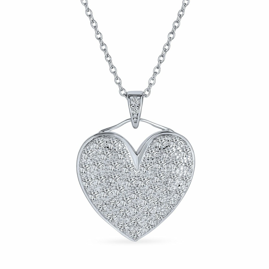 Shop Women Bling Jewelry Pendant Necklaces | Large Heart Cubic Zirconia Cz Puff Pendant Necklace Sterling