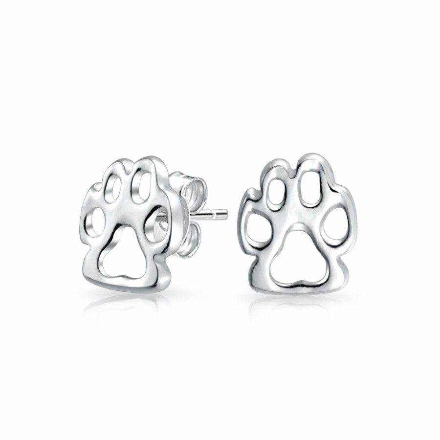 Shop Women Bling Jewelry | Dog Cat Puppy Kitten Paw Print Pet Paw Stud Earrings Sterling Silver