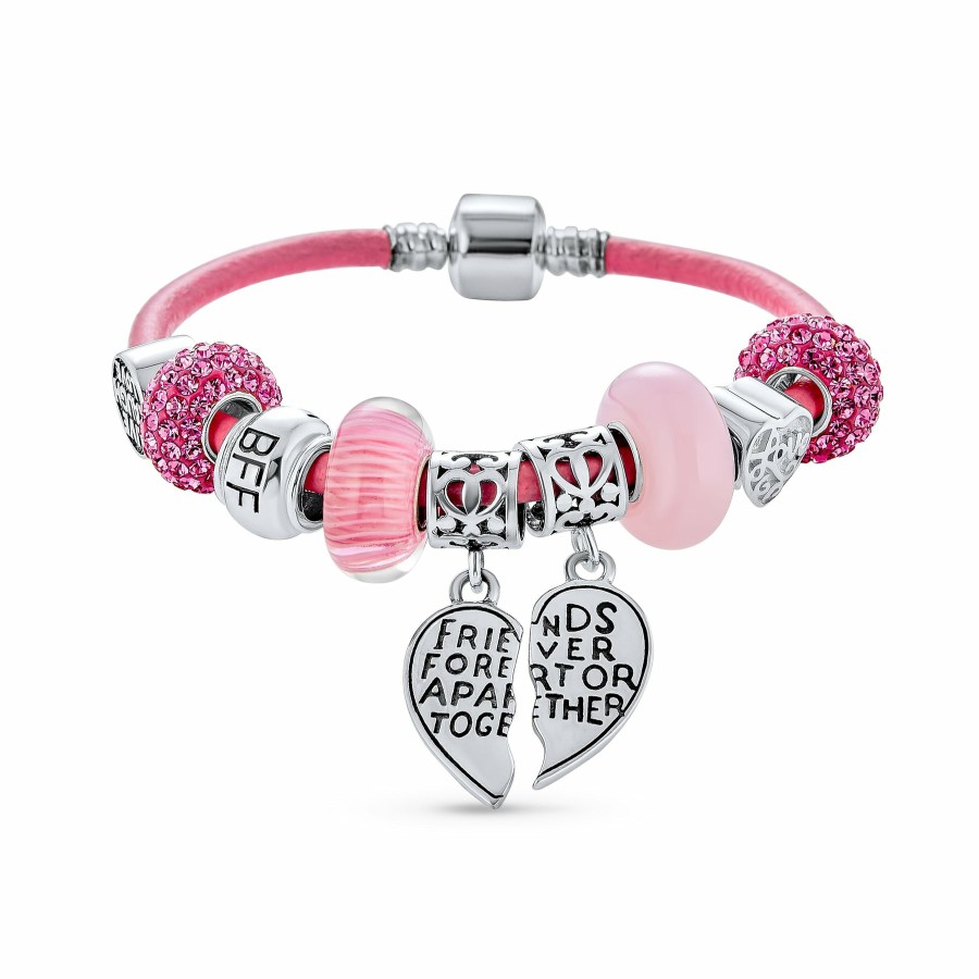 Shop Women Bling Jewelry Charm Bracelets | Bff Sister Split Heart Butterfly Leather Charm Bracelet Sterlingsilver