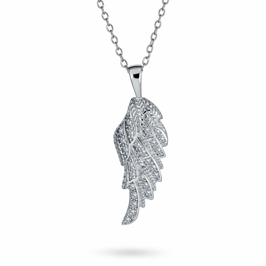 Shop Women Bling Jewelry Pendant Necklaces | Guardian Angel Wing Pave Cz .925 Sterling Pendant Necklace