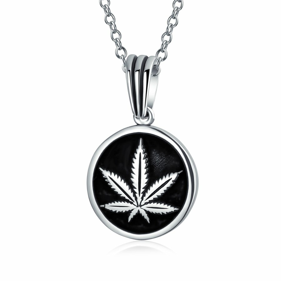 Shop Men Bling Jewelry Mens Pendants & Dog Tags | Marijuana Weed Leaf Shape Dangle Pendant Necklace .925 Sterling