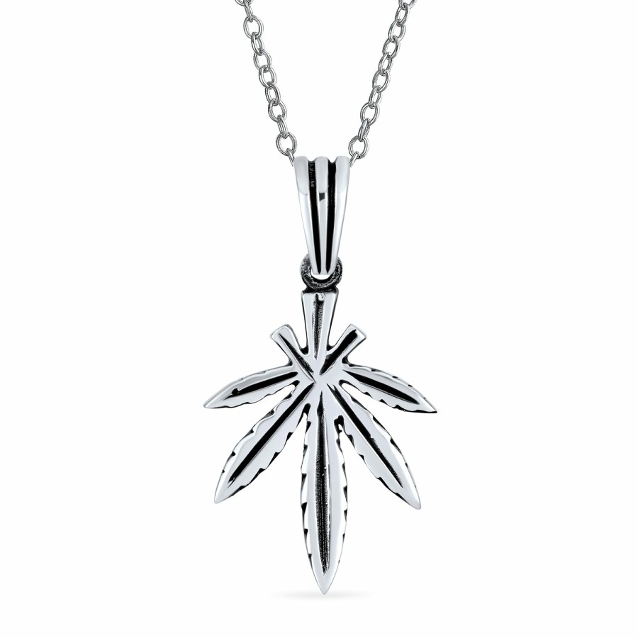 Shop Men Bling Jewelry Mens Pendants & Dog Tags | Marijuana Weed Leaf Shape Dangle Pendant Necklace .925 Sterling