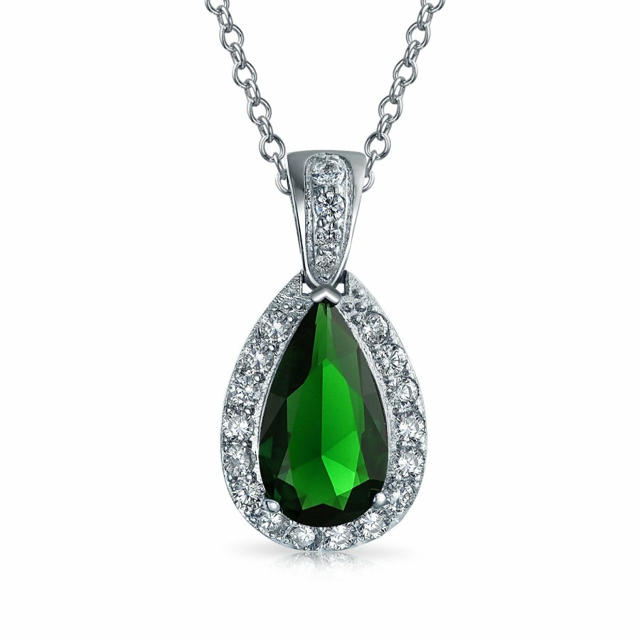 Shop Women Bling Jewelry Statement Necklaces | Traditional Bridal Aaa Cz Halo Simulated Gemstone Teardrop Pendant Necklace