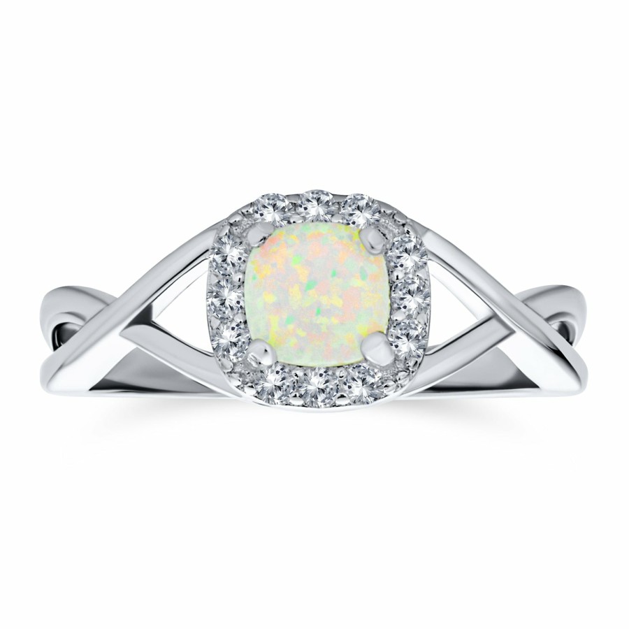 Shop Women Bling Jewelry Engagement Rings | Halo 1Ct Square Solitaire White Opal Engagement Ring Infinity Band