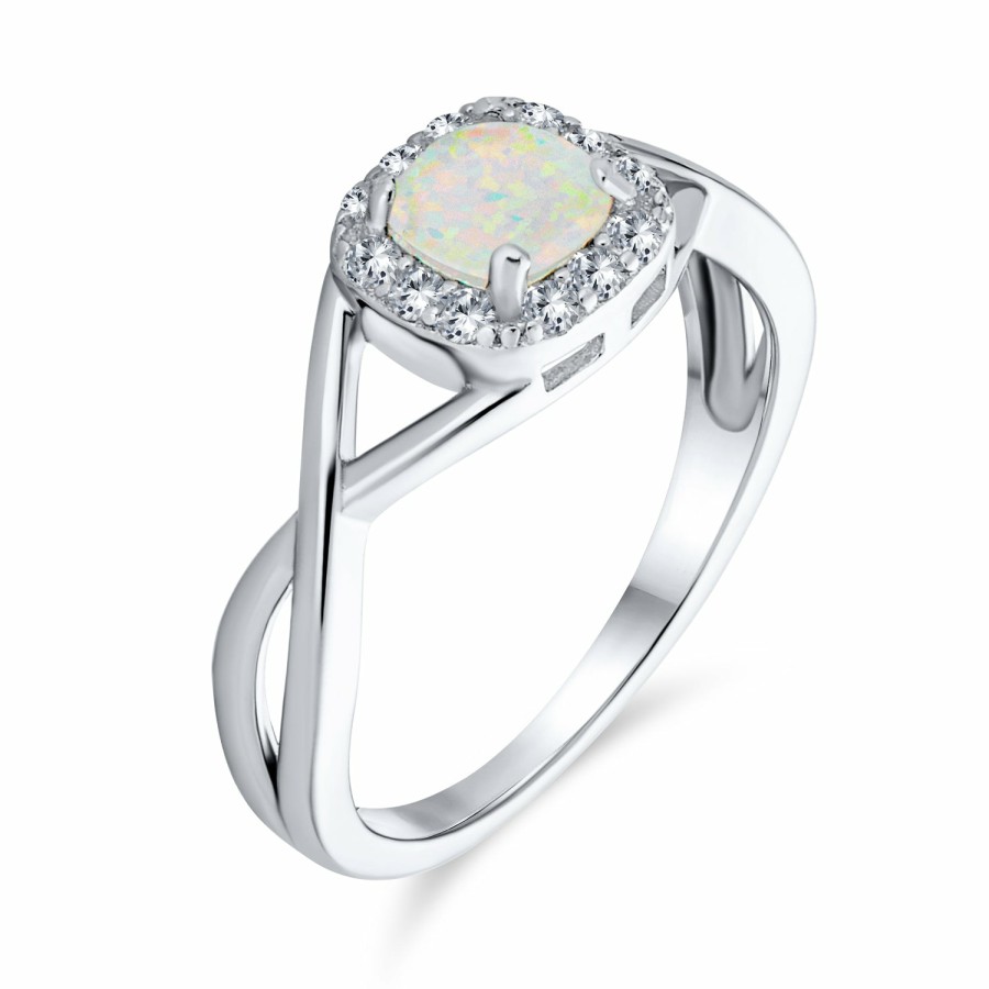 Shop Women Bling Jewelry Engagement Rings | Halo 1Ct Square Solitaire White Opal Engagement Ring Infinity Band