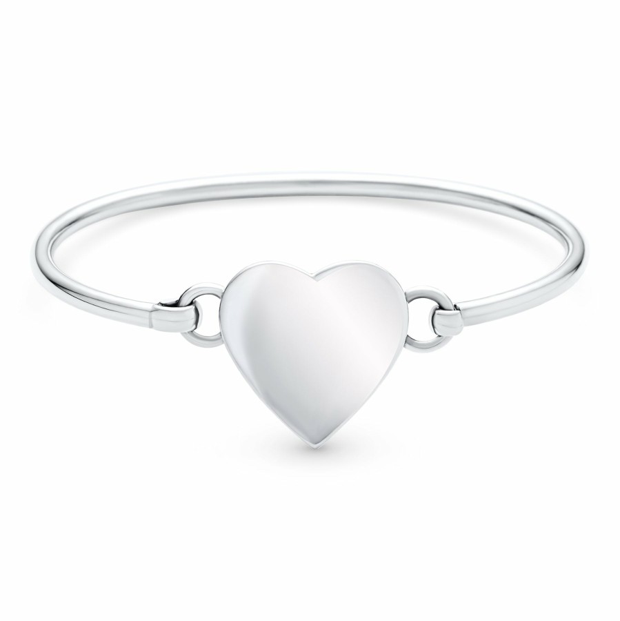 Shop Women Bling Jewelry Engravable Bracelets | Initial Heart Or Round Disc Shape Bracelet Bangle .925Sterling