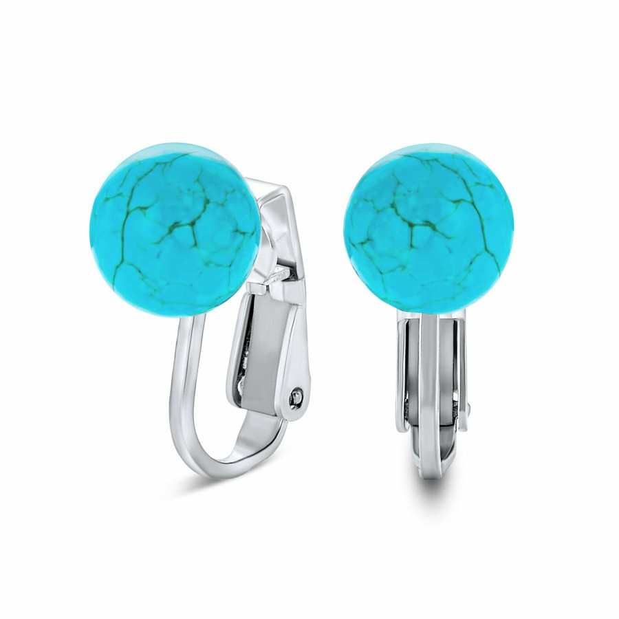 Shop Women Bling Jewelry Clip On Earrings | Gemstone Ball Clip On Earrings .925 Sterling Silver