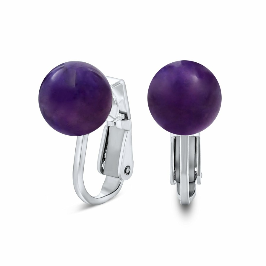 Shop Women Bling Jewelry Clip On Earrings | Gemstone Ball Clip On Earrings .925 Sterling Silver