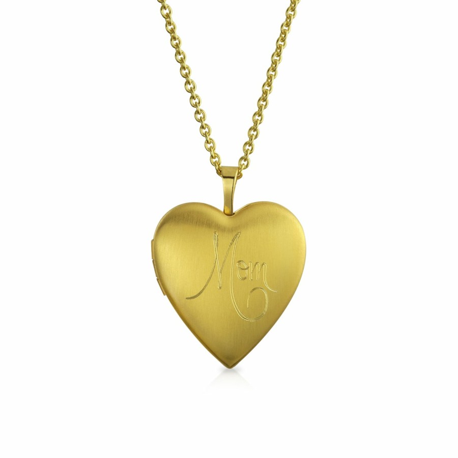 Shop Women Bling Jewelry Lockets | Mom Heart 14K Plated Gold Locket Necklace Holds Pictures Photos Gold-Tone