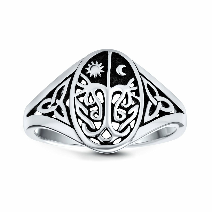 Shop Men Bling Jewelry Mens Rings | Celtic Night Day Sun Moon Tree Of Life Signet Ring .925 Sterling Silver