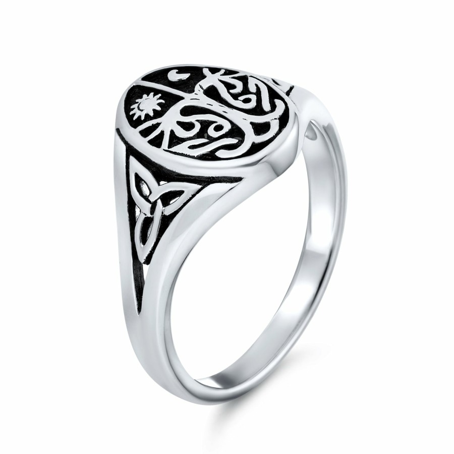 Shop Men Bling Jewelry Mens Rings | Celtic Night Day Sun Moon Tree Of Life Signet Ring .925 Sterling Silver