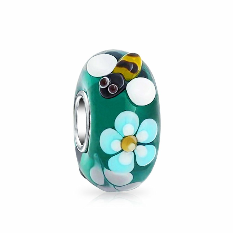 Shop Women Bling Jewelry Flower Beads | Ladybug Bee Insect Flower Lampwork Murano Glass Bead Charm Silver