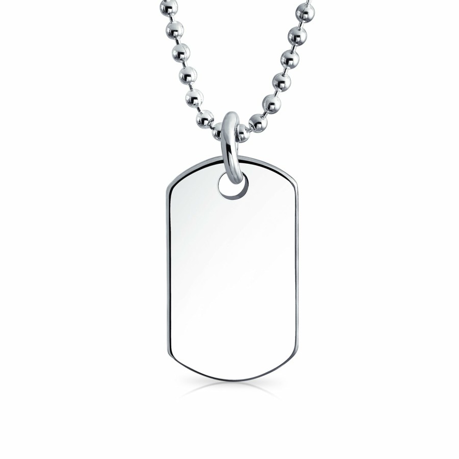 Shop Women Bling Jewelry | Army Dog Tag Pendant Necklace .925 Sterling Silver Shot Bead Ball Chain