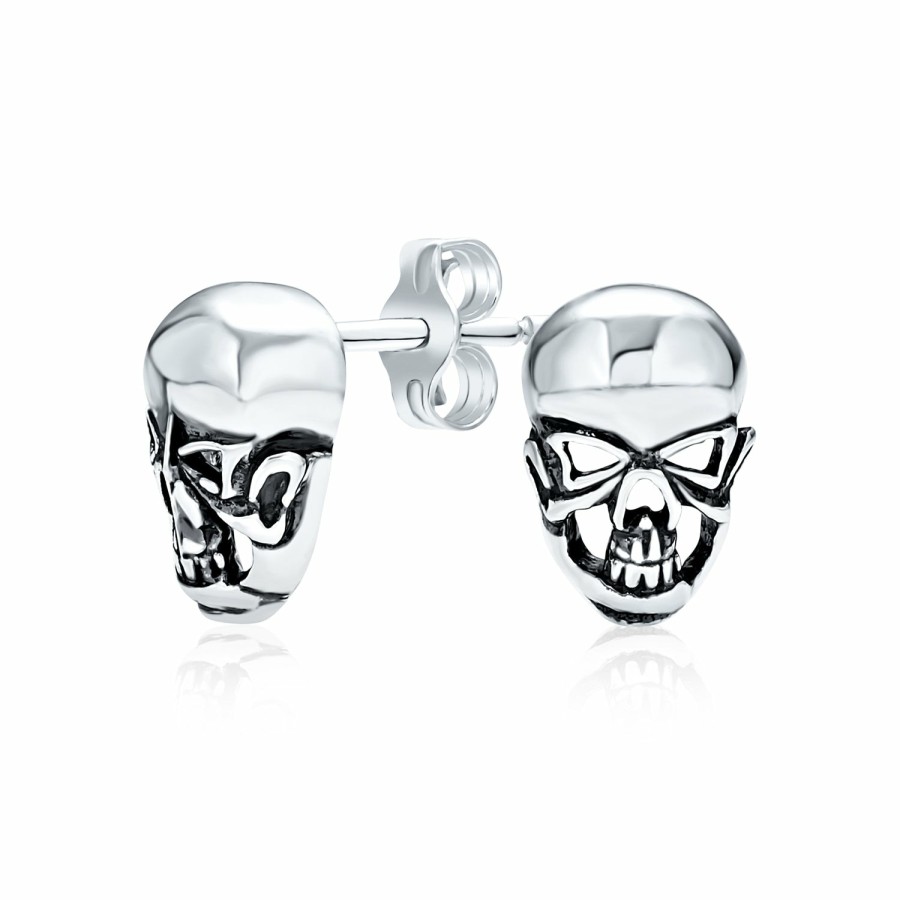 Shop Men Bling Jewelry Mens Earrings | Caribbean Pirate Skeleton Goth Crossbones Skull Dangle Stud Earrings 925 .