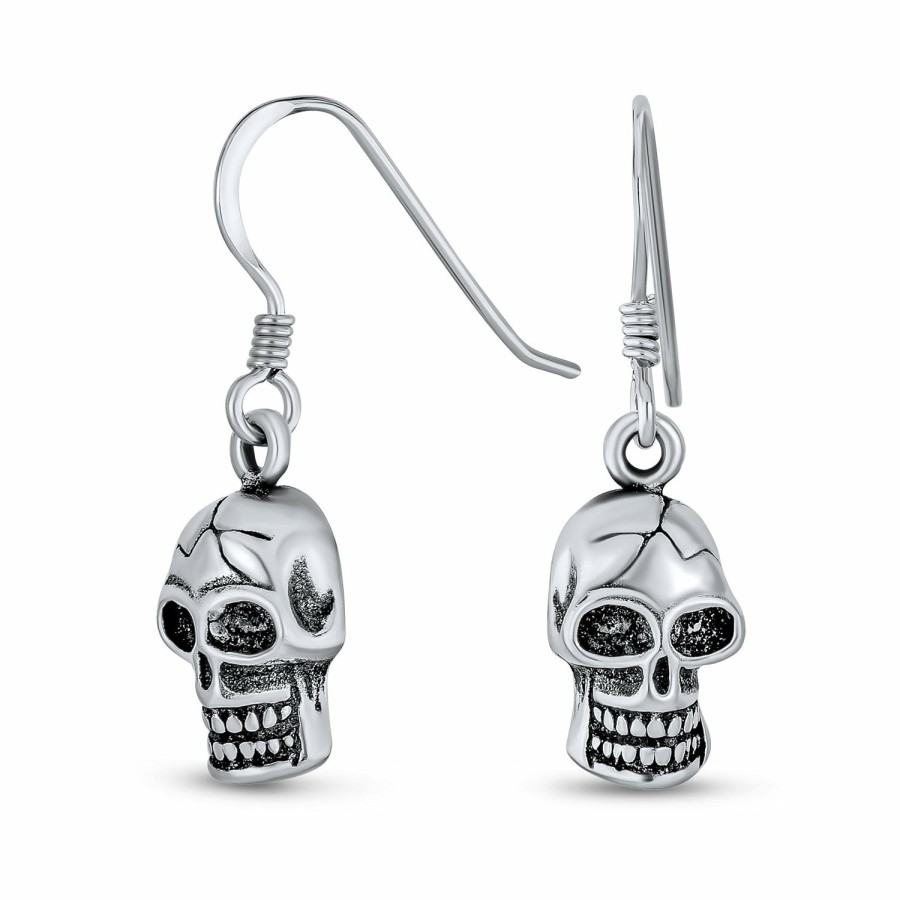 Shop Men Bling Jewelry Mens Earrings | Caribbean Pirate Skeleton Goth Crossbones Skull Dangle Stud Earrings 925 .