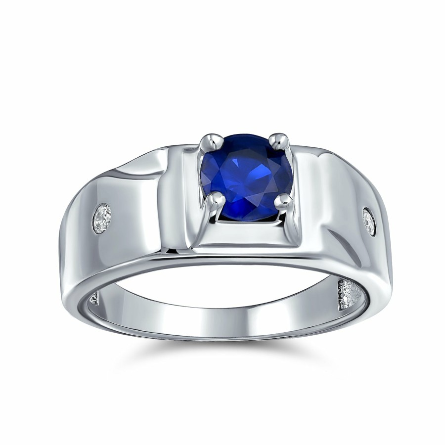 Shop Women Bling Jewelry Engagement Rings | Sapphire Cz Mens Engagement Ring .925 Sterling Silver