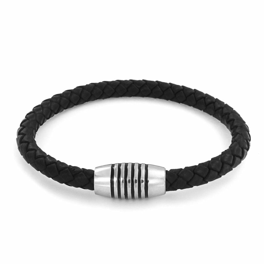 Shop Women Bling Jewelry Wrap Stretch Bracelets | Mens Weave Braided Black Leather Bracelet Bangle Stainless Magnetic