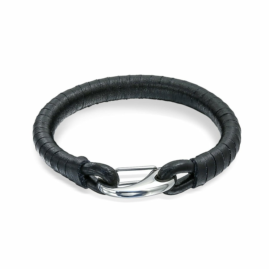 Shop Women Bling Jewelry Wrap Stretch Bracelets | Mens Weave Braided Black Leather Bracelet Bangle Stainless Magnetic