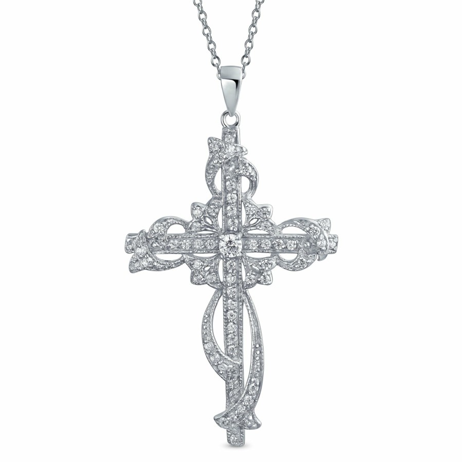 Shop Women Bling Jewelry Pendant Necklaces | Bridal Vintage Style Cz Cross Pendant Necklace .925 Sterling